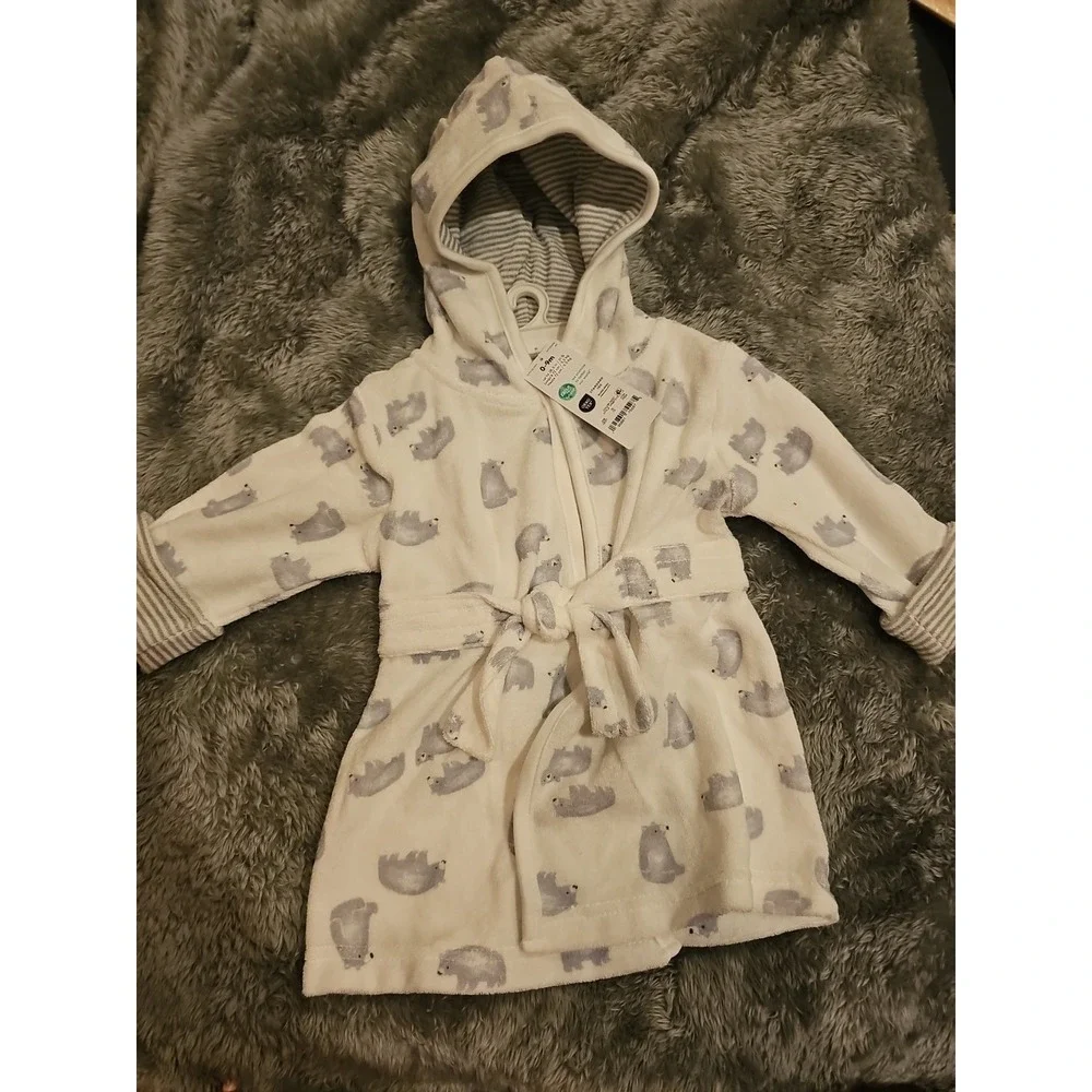 Carter's Baby Bathrobe White Bear Print Size 0-9M- Great‎ Cond.